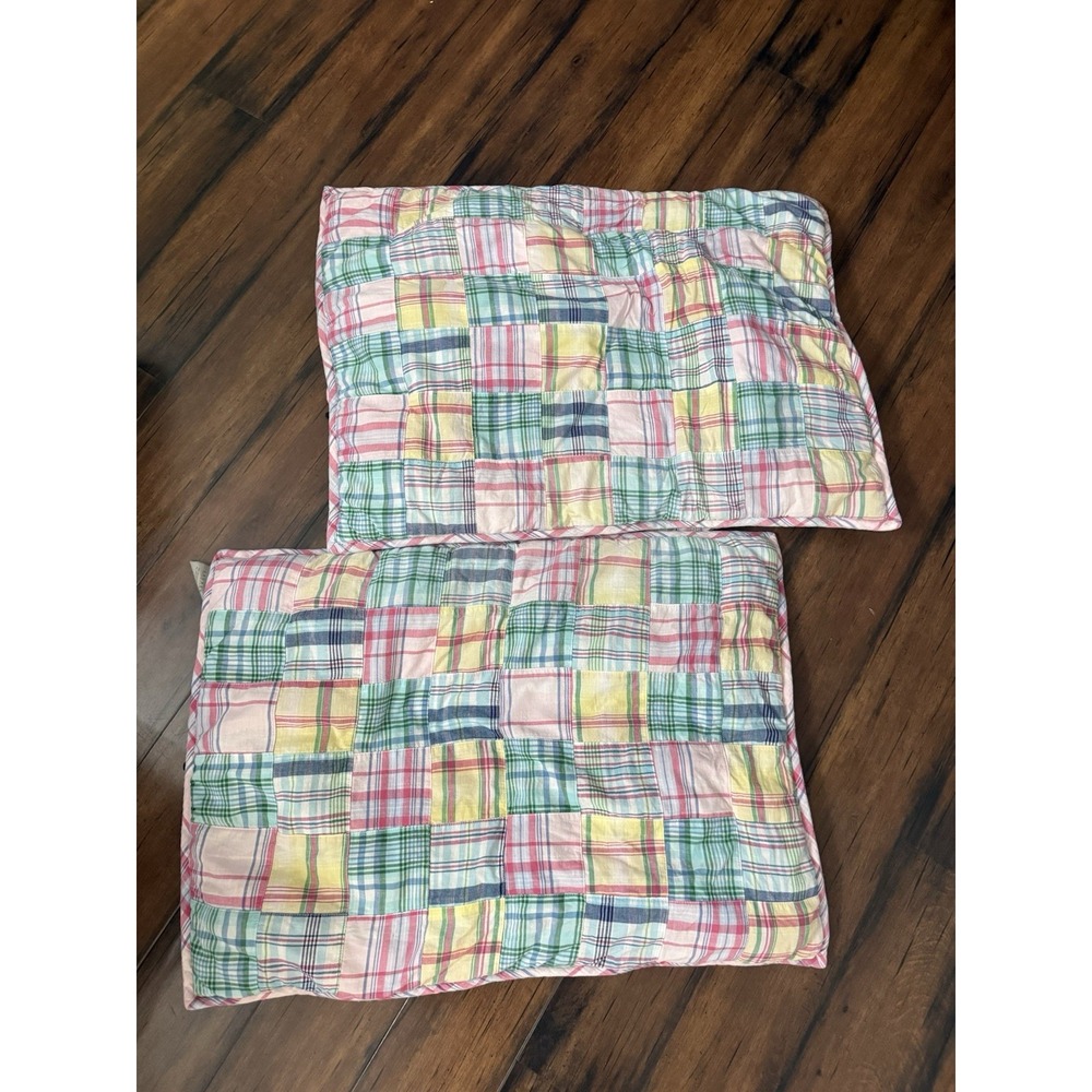 Set Of 2 RALPH LAUREN Madras Plaid Quilted Standard Pillow Shams Pink Carly